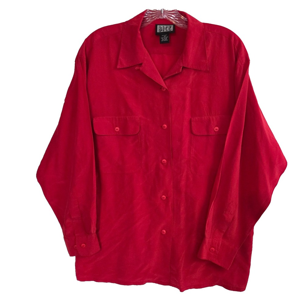 Vintage Bice 100% Silk Button Down Blouse Size 14 Office Siren Luxury Minimalist